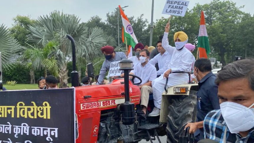 राहुल गांधी ट्रैक्टर चलाकर संसद पहुंचे, कहा- काला कृषि कानून वापस लो
